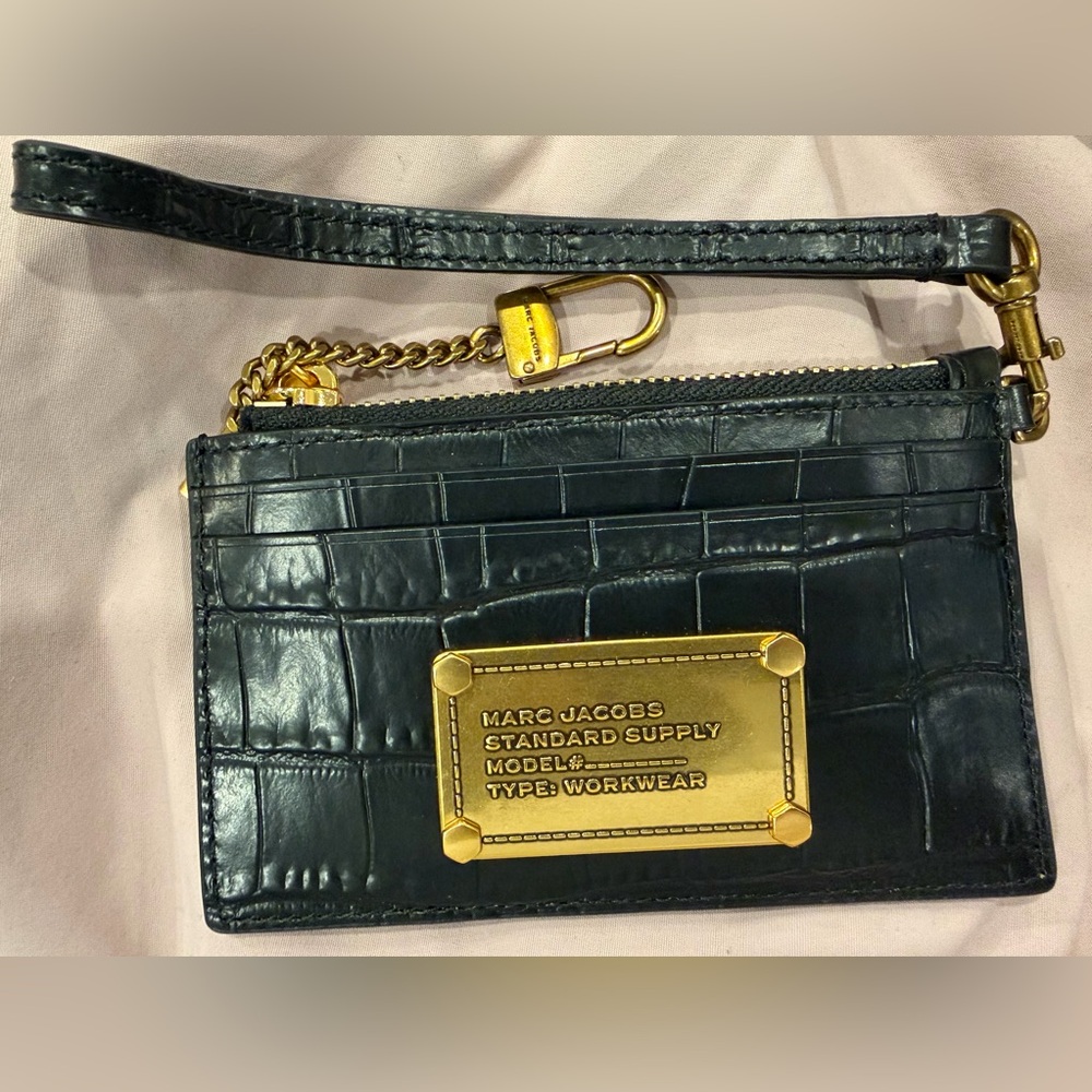 Marc Jacobs Black Leather and Gold Hardware Wristlet Card Holder